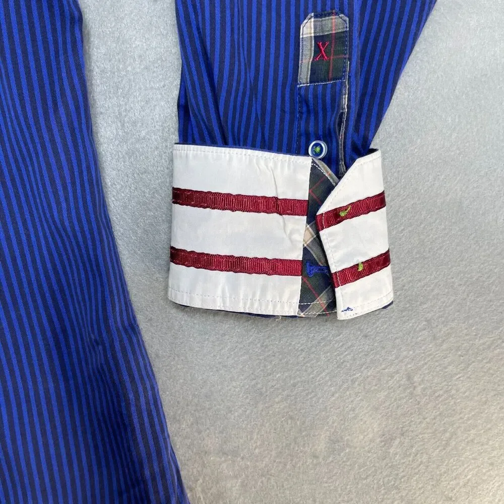 Robert Graham Shirt Men‎ XL Blue Stripes Flip Cuff Long Sleeve Button Up